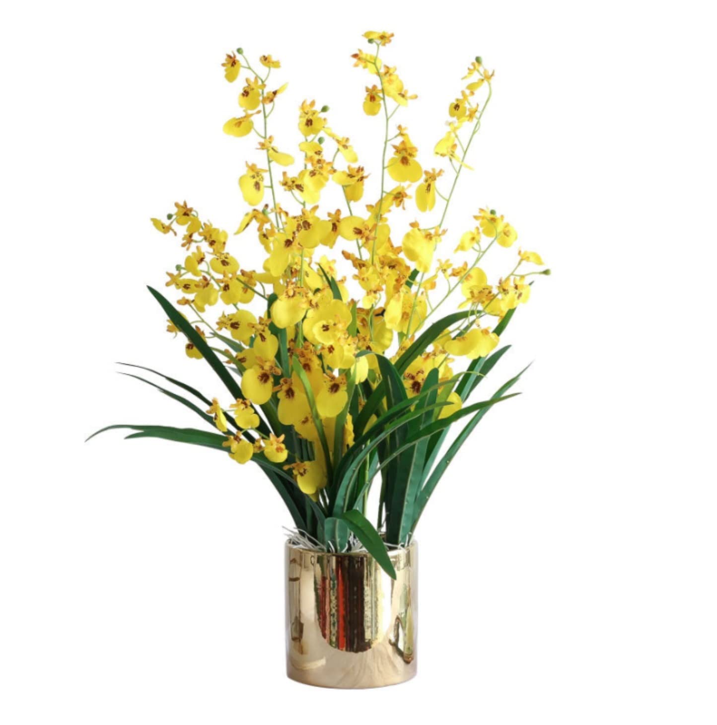 MYUYEE Artificial Flowers Beautifully Silk Artificial Flower Dancing Orchid With Ceramic Vase For Home Decorative Fake Flowers For Decor(Yellow-65Cm)