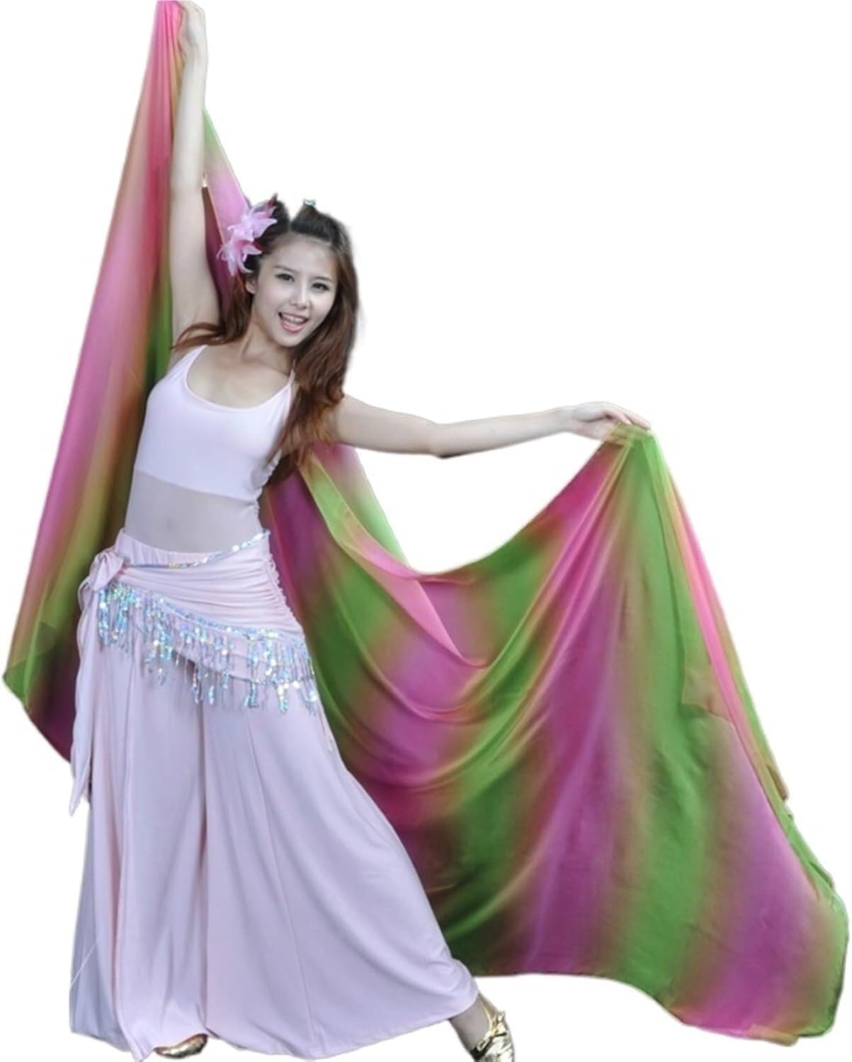SSDDLZEQ Stage performance version Handmade Gradient-coloured Belly Dance Veil, For Performance Use, 250x120cm(6)