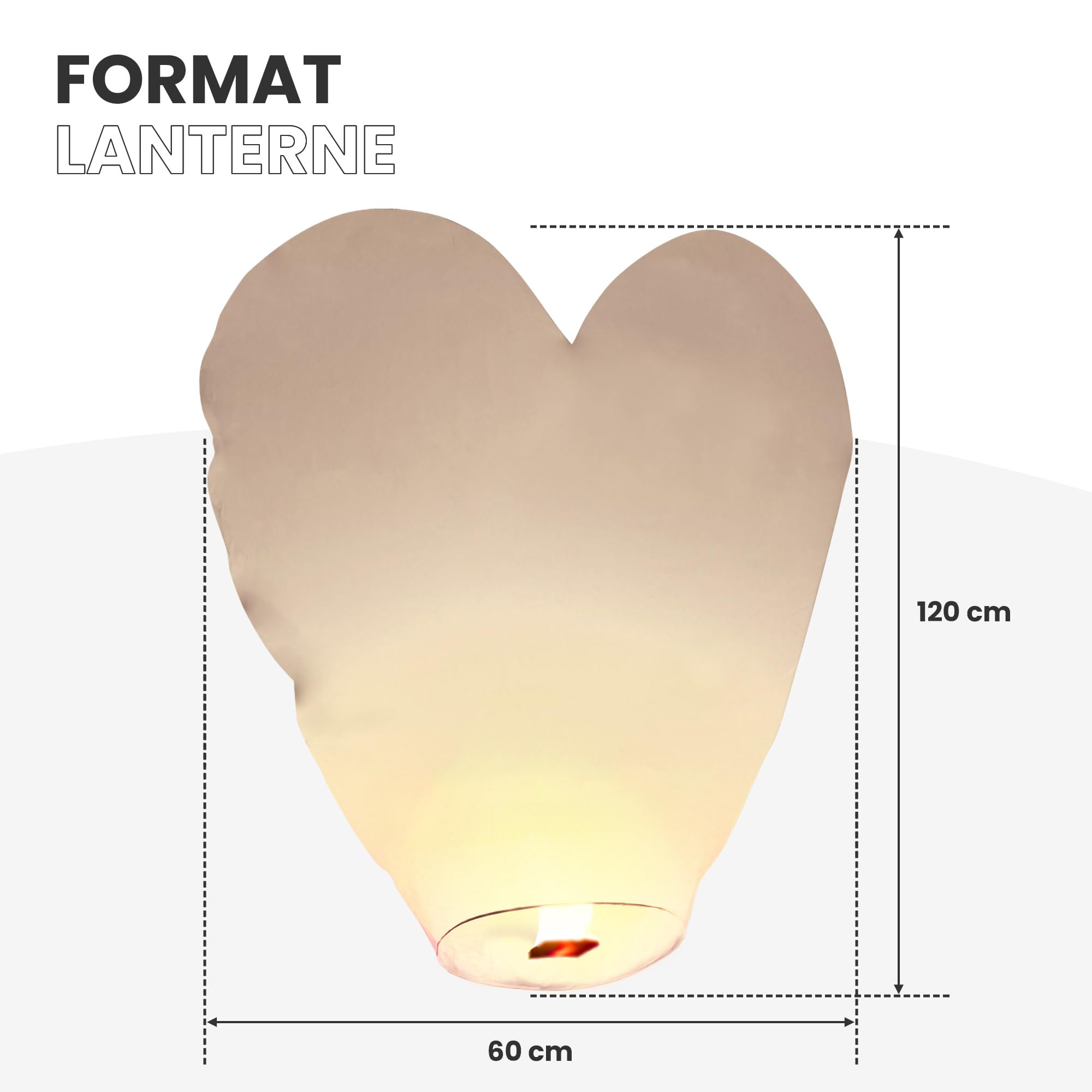 SKYLANTERN Lot de 10 Lanternes Volantes en Forme de Coeur 60 x 120 cm - Chinoise Blanche - Papier Idéal pour Soirée Romantique, St Valentin et Mariage en Extérieur