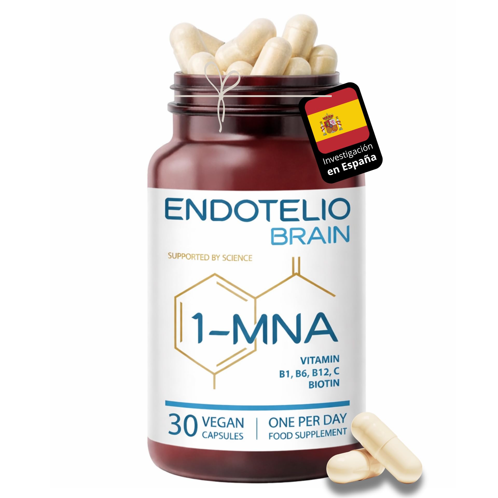 1-MNA Brain, Suplemento Antiedad, Optimiza NAD+ con Ginkgo Biloba, Zinc, Biotina, Vitaminas C, B1, B5, B6, B12, Biohacking, Salud Celular, Memoria, Enfoque, 30 Cápsulas