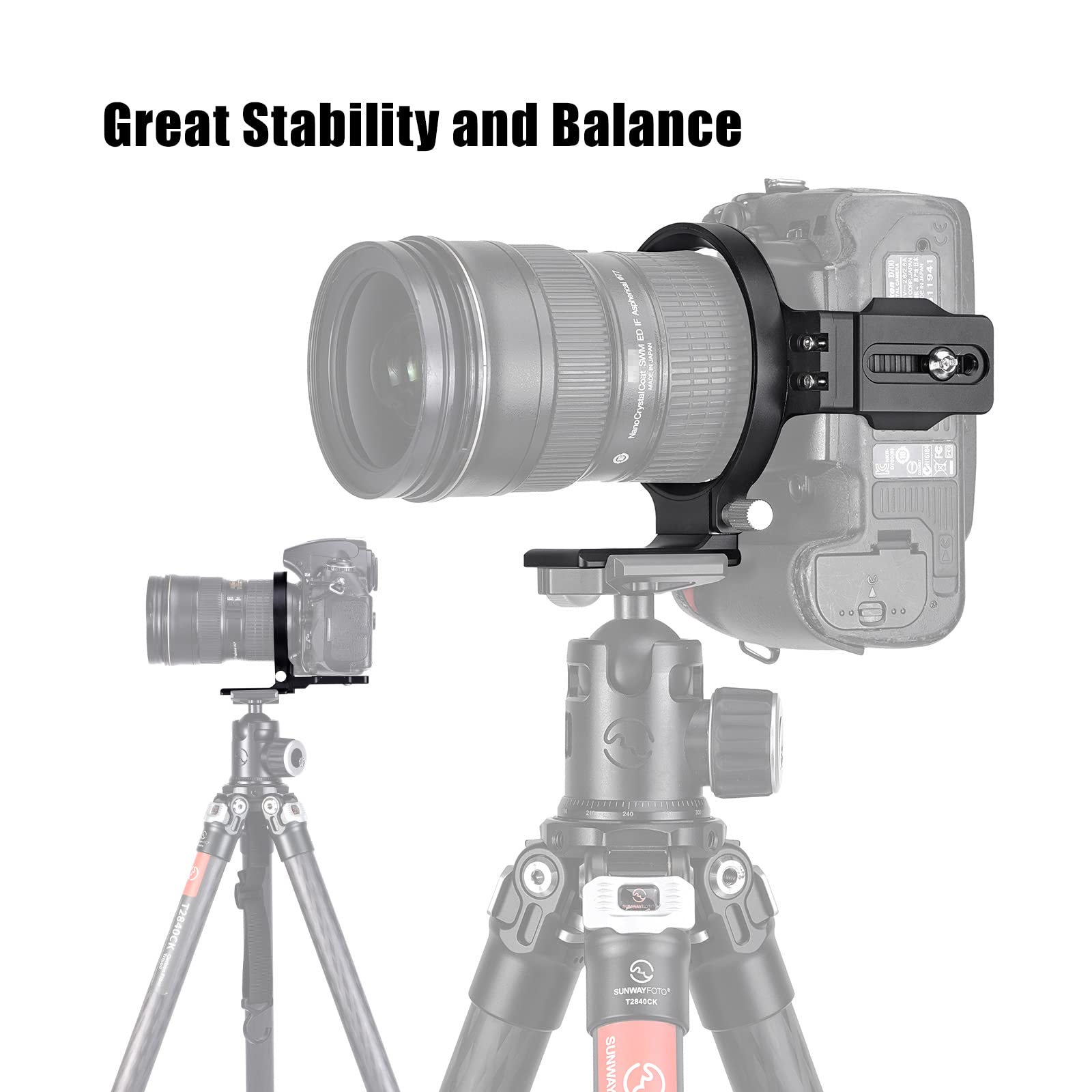 SUNWAYFOTO LS-75 Collare rotante universale per fotocamere DLSR, supporto per obiettivo con anello per treppiede, supporto per piastra Arca Swiss Mount DSLR commutazione verticale orizzontale