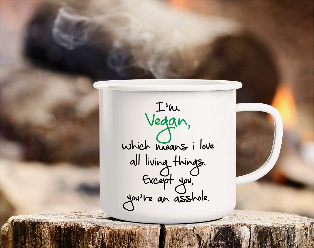 Retreez Vegan Funny Camping Mug - 16oz Stainless Steel Enamel Coffee Cup With Sarcastic Quote