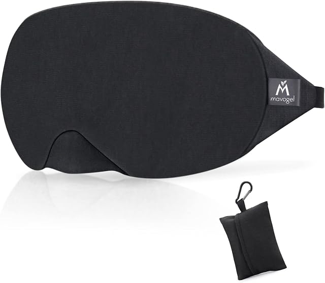 Mavogel Cotton Sleep Eye Mask - Updated Design Light Blocking Sleep Mask, Soft and Comfortable Night Eye Mask for Men Women, Eye Blinder for Travel/Sleeping/Shift Work, Includes Travel Pouch, Black