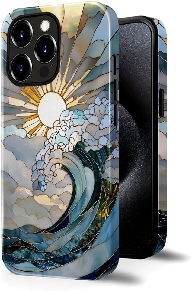 Case for iPhone 15 Pro Max,Glossy Case Cover for Women Girls,Drop Scratch Protective-Ocean Sunset Sun Rise - Image 2