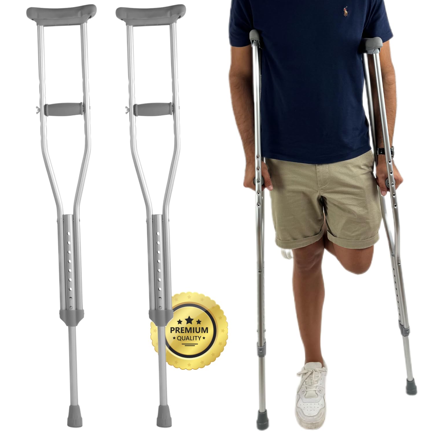 OrtoPrime Béquilles Médicales Adultes x2 – Béquille Médicale Réglable en Aluminium Léger – Canne Anglaise Confortable pour Femme & Homme – Béquilles Orthopédiques Sécurisées