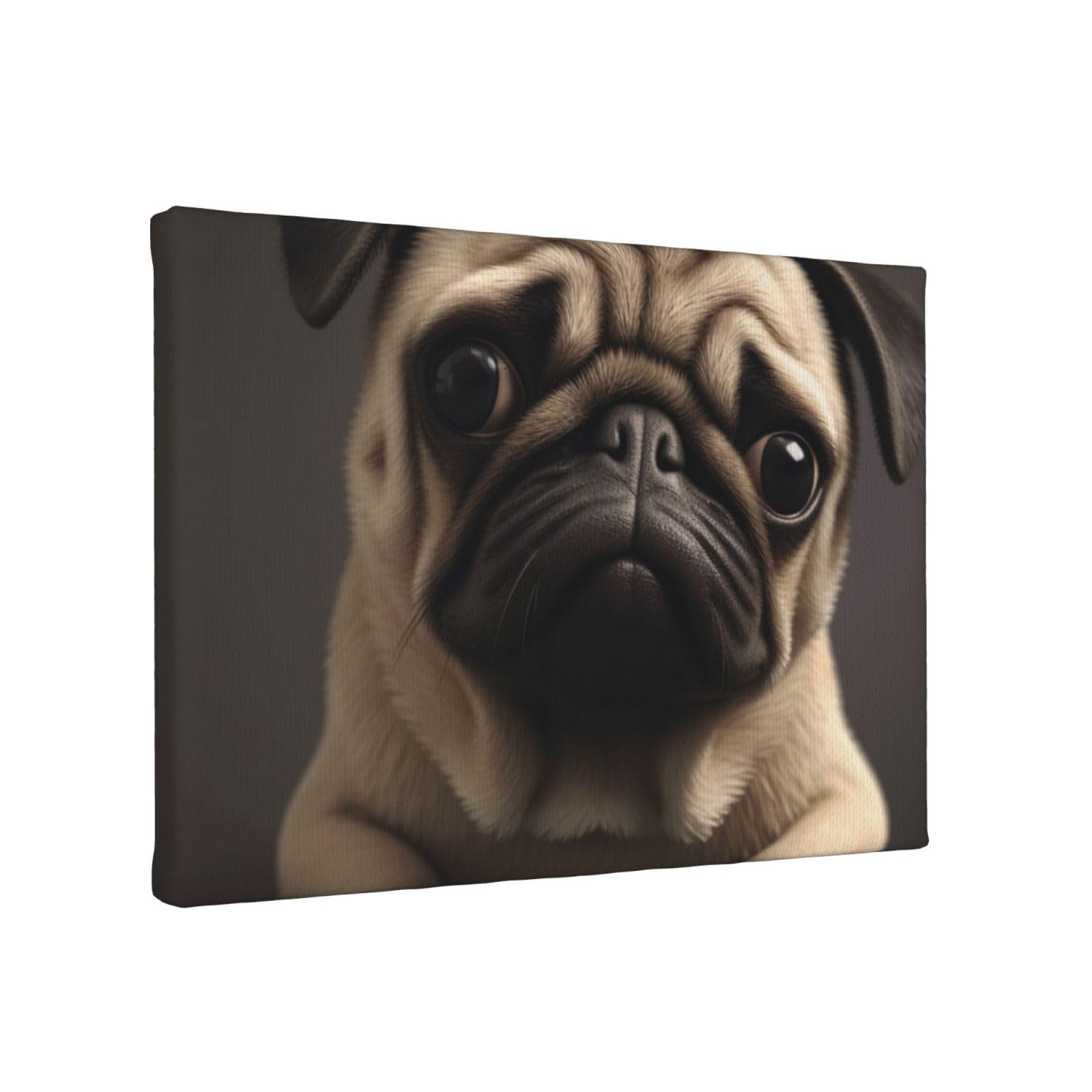 YKLJG Pretty Pug Printed Wall Art Canvas Painting 30x20 CM Wooden Framed Picture Painting Artwork Prints for Bedroom Kitchen Home Office Decor