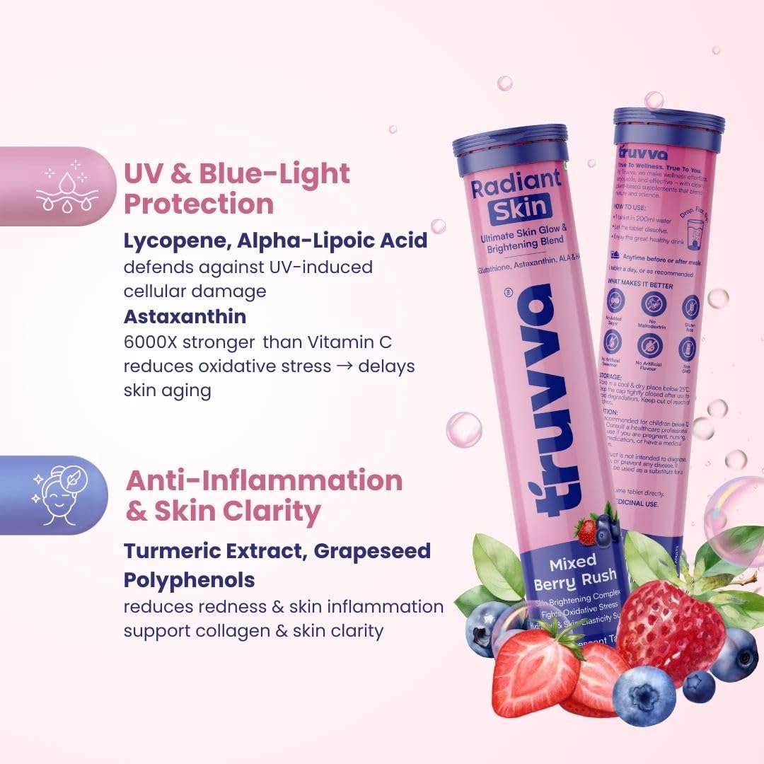 Radiant Skin L-Glutathione Supplements for Skin Brightening 15 Effervescent Tablet with Vitamin C, Hyaluronic Acid & Antioxidants | Mixed Berry Rush Flavor for Healthy and Glowing Skin — Amazon image 4