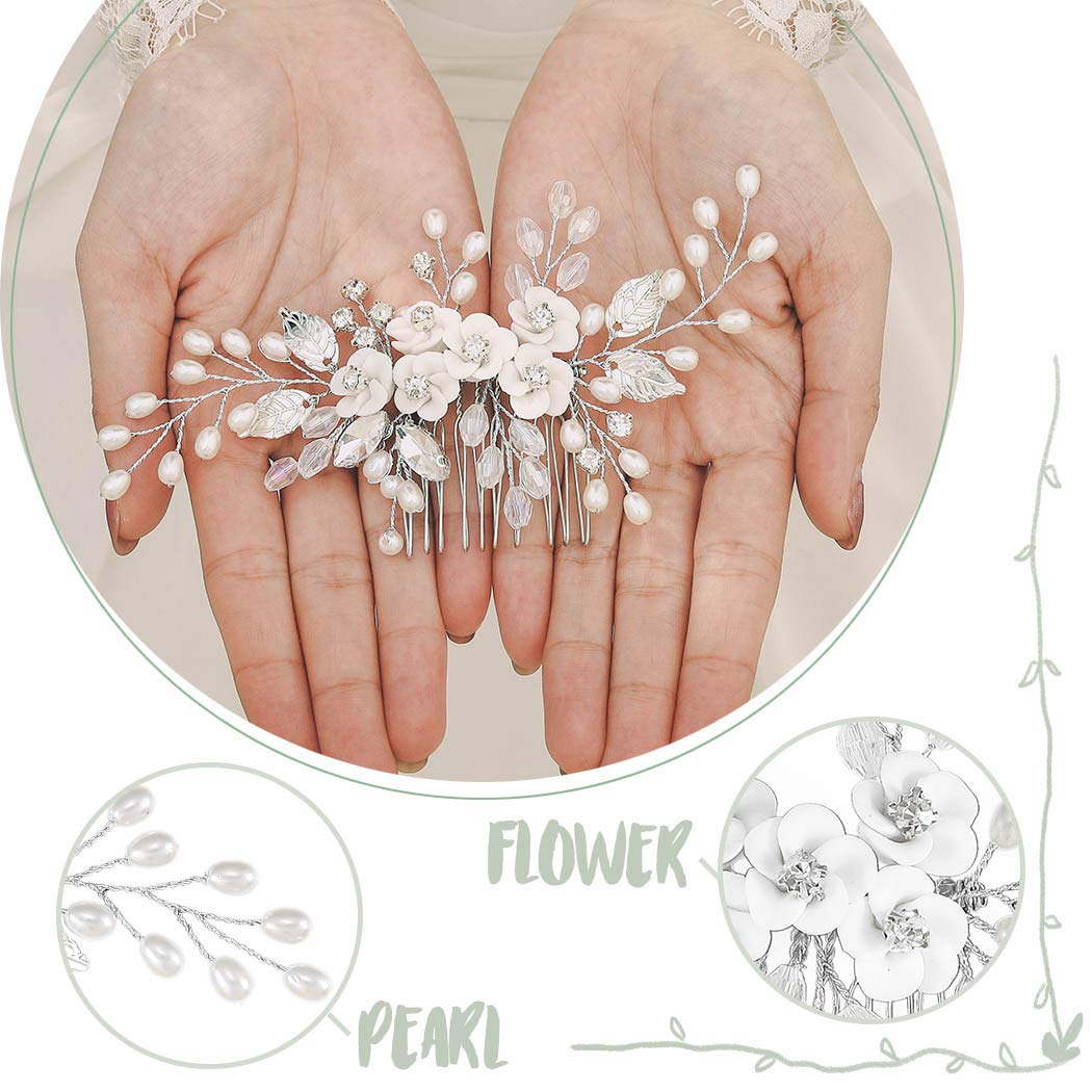 Amazon.com : Unicra Flower Bride Wedding Hair Comb Leaf  display picture 2