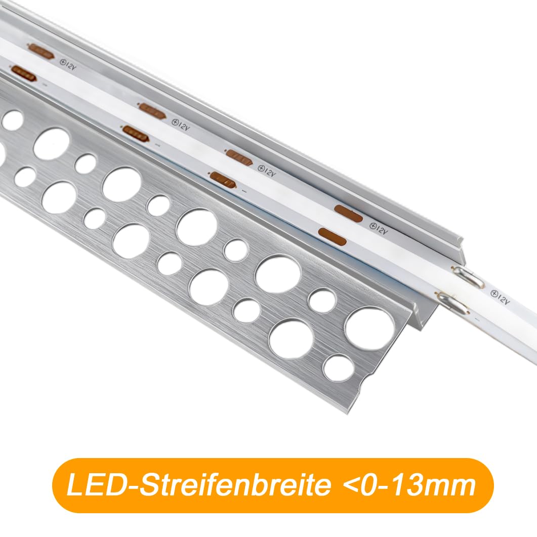 LEDLightsWorld Putzbares Aluminium LED Profil für 13mm LED Streifen, 10er Set 3,3 ft/1 m mit Milchiger Abdeckung, Einbau Trockenbauprofil für Wand und Decke