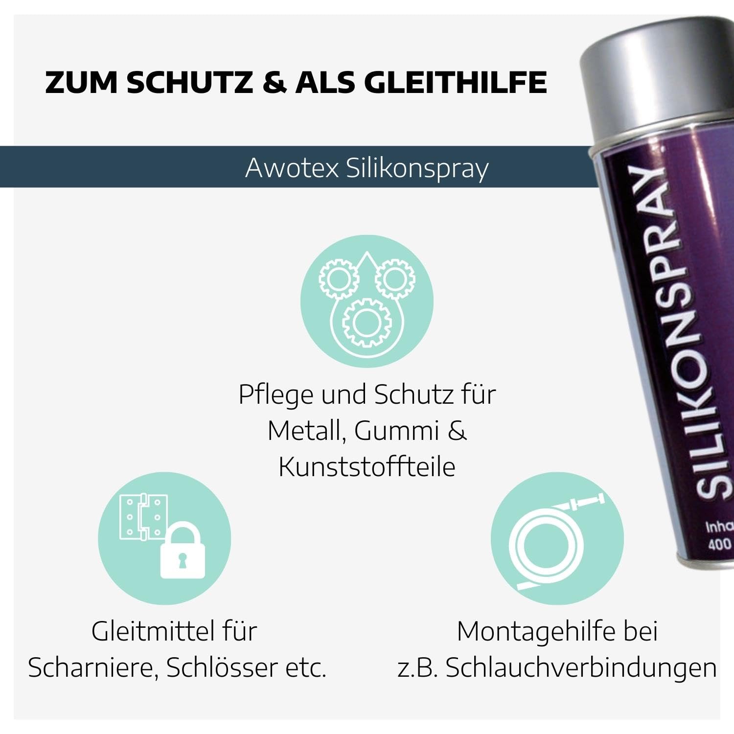 12 x Silikonspray 400 ml I Schutz für Metall, Kunststoff & Gummi I Silikonspray Gleitspray für Schaniere & Gelenke I Silikonspray Auto bis 200°C hitzebeständig I Gummi Spray