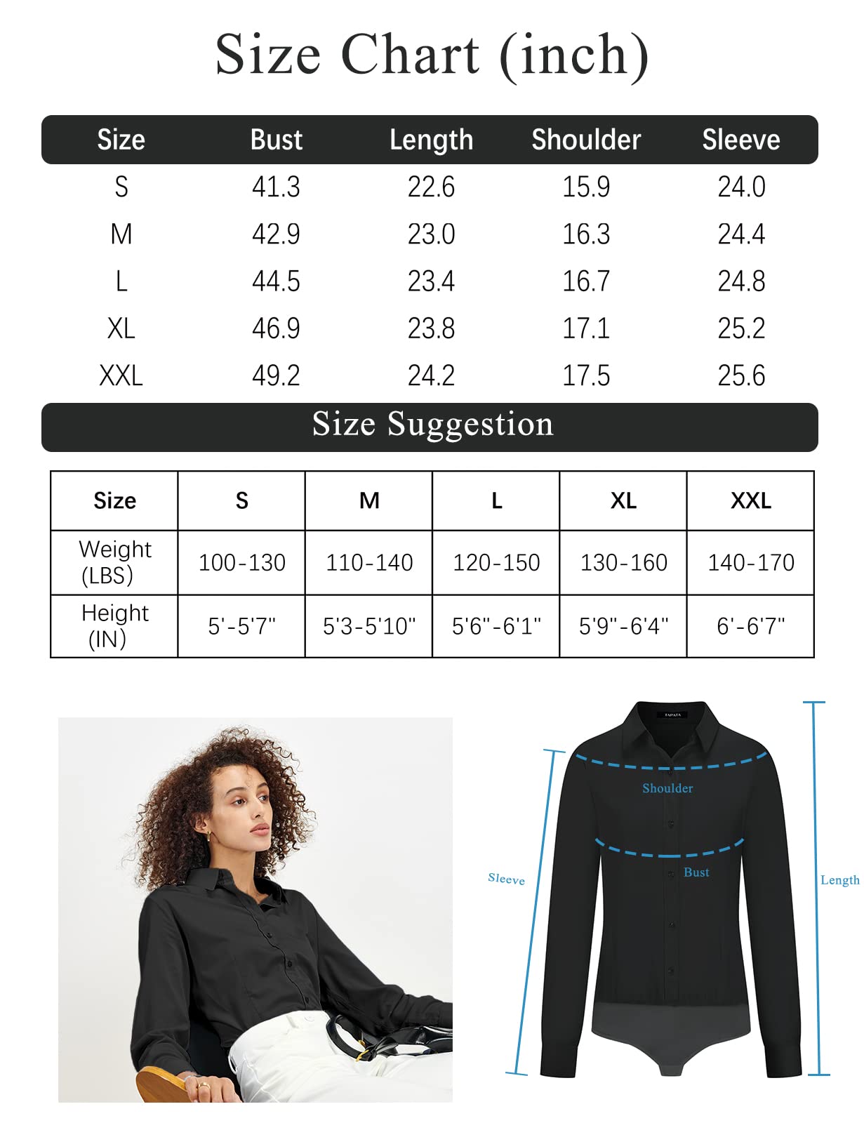 Tapata Camicetta da Donna con Bottoni, Pezzo Unico, Maniche Lunghe, Camicia da Lavoro Solida per L'Ufficio, Top Casual