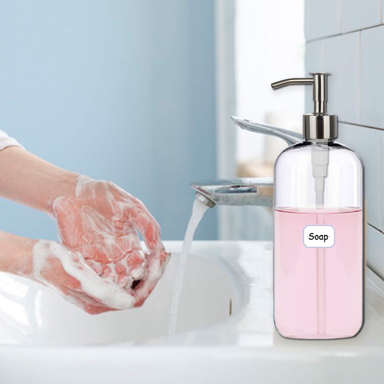 Refillable 32oz Dispenser Bottle 2pack with Steel Pumps, 1 Liter