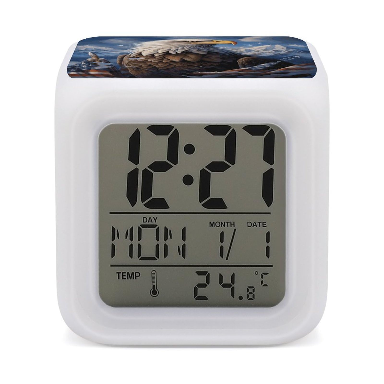 JTREHY Eagle Alarm Clock Seven Color Night Light Digital Clock Precision Reliable Alarms Clocks for Bedroom Heavy Sleepers Adults Gift for Men and Women