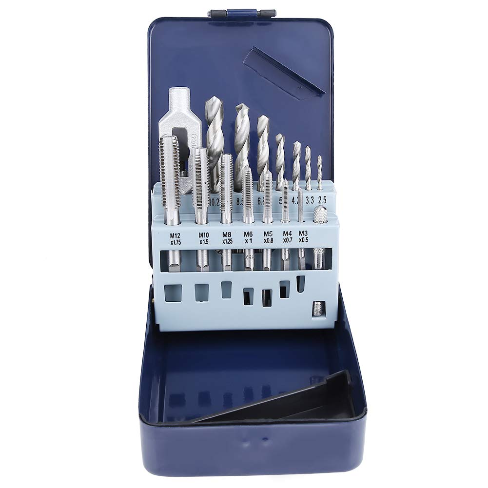15Pcs Alloy Steel Tap Wrench Screw Taps and Twist Drill Bit Set, Metal Processing Drilling Tool Kit with Multiple Sizes for DIY Machining and Repair Work