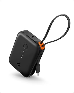 Spigen ArcPack 10000mAh Power Bank with Built-in USB-C Cable,30.0W Fast Charging, 1 Type-C Cable, 1 Type-C Port, 1 USB-A Port - (ABS + PC | Black)