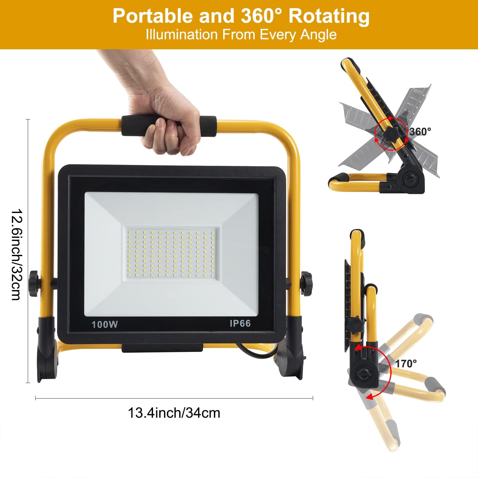 Faretto LED Da Esterno 100W 10000LM 7000K Con Sensore Di Movimento, IP67 Imperme