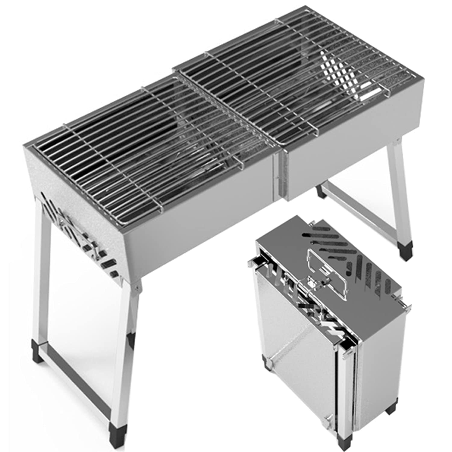 Przenośny grill na węgiel drzewny – składany grill ze stali nierdzewnej do gotowania na świeżym powietrzu, biwakowania i pikników