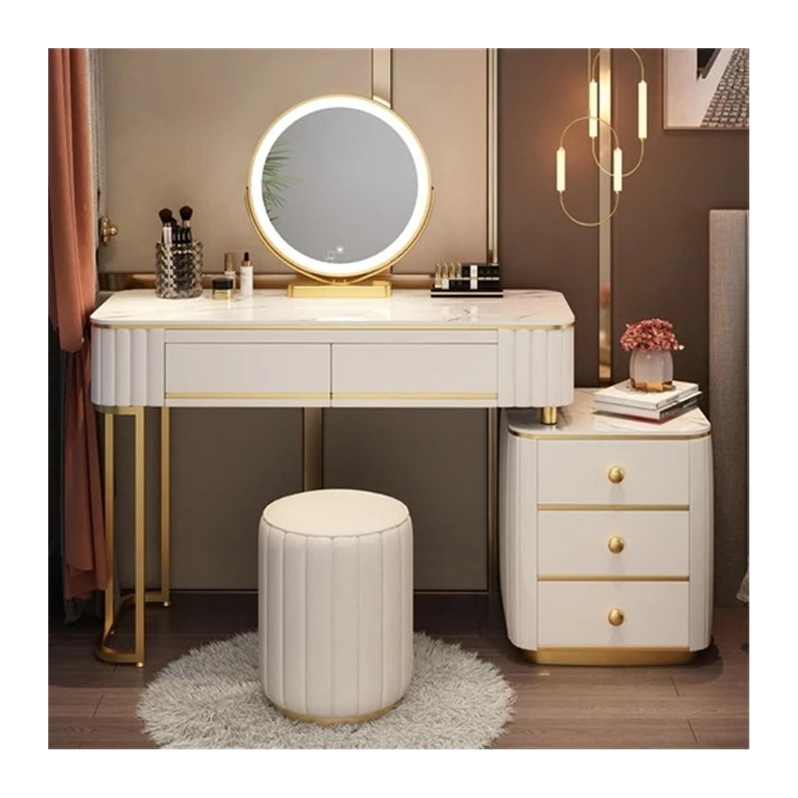 CGCSYZ Vanity Desk Luxury Dressing Table with Mirror Cushioned Stool Bedroom Dressing Table with Drawer Storage Bedroom Furniture Makeup Dressing Table (White L120cm)