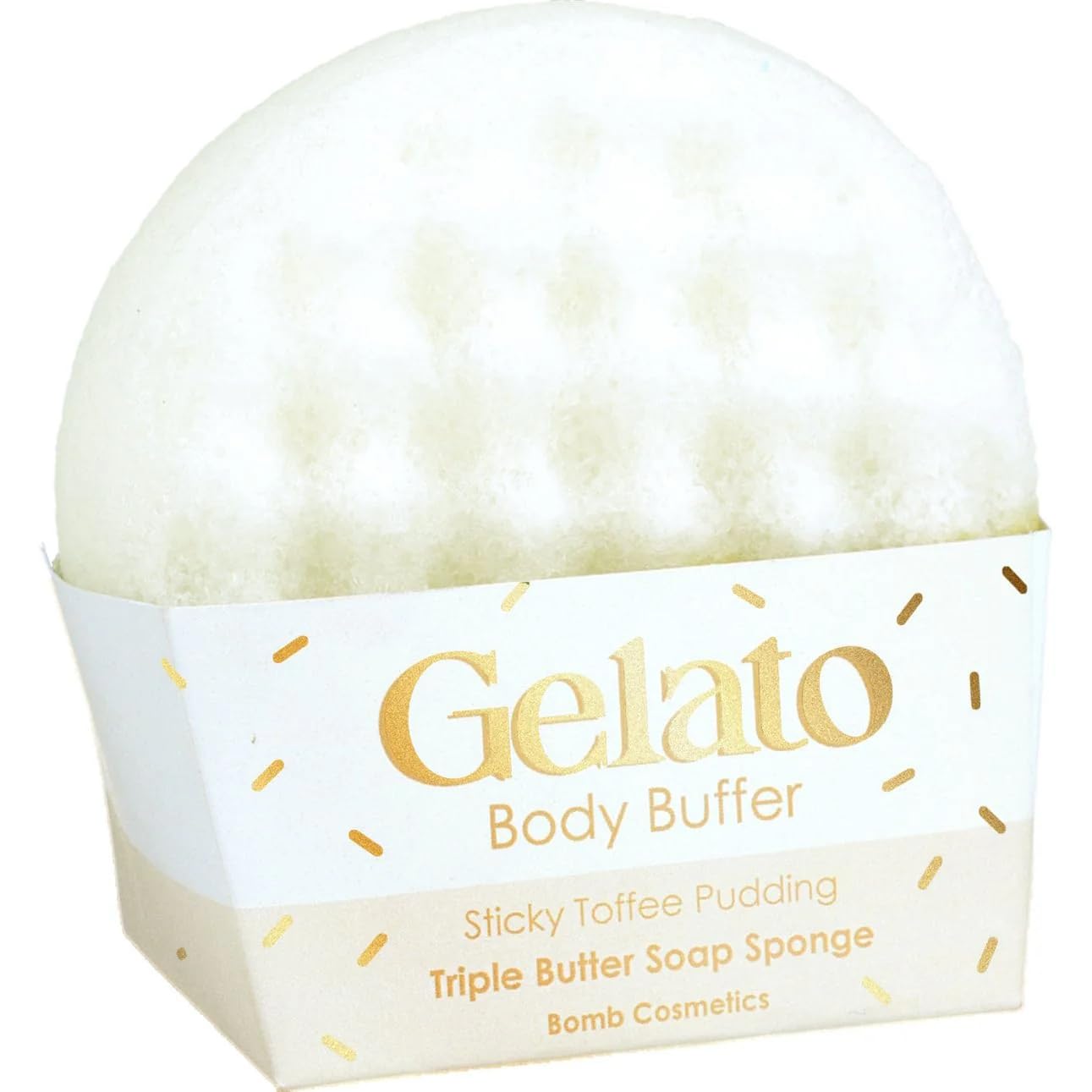 Bomb Cosmetics Sticky Toffee Pudding Gelato Body Buffer Triple Butter Soap Sponge