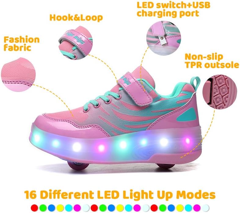 Wooowyet LED Roller Skate Shoes for Kids Boys Girls Light Up Fashion Sneakers Wheels Wheeled USB Rechargeable Hook&Loop - Image 2