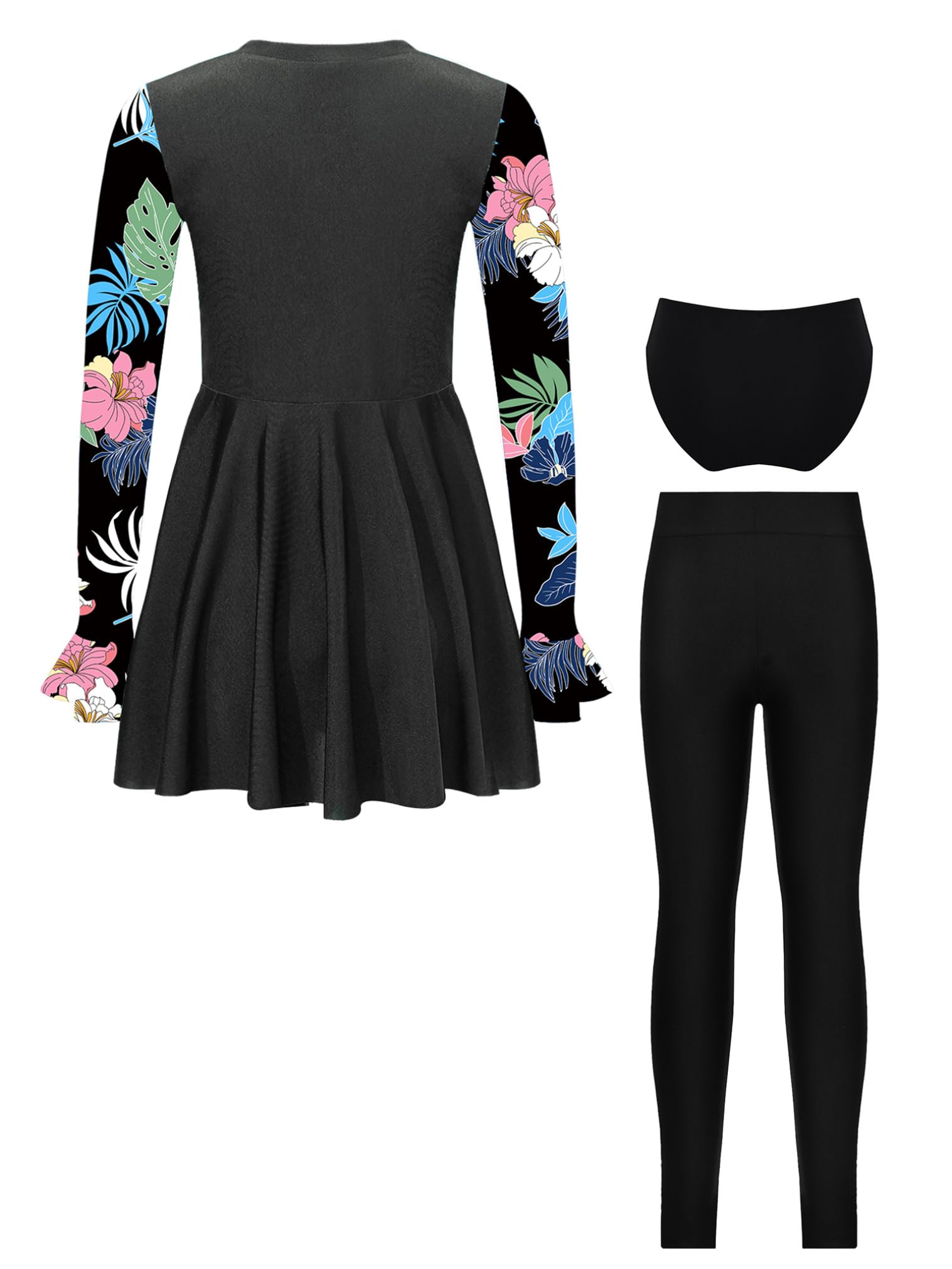 JEATHA Enfant Fille Ensemble Maillot De Bain Anti UV Maillot De Plage Piscine Robe Et Pantalon Séchage Rapide Tenue Natation Surf