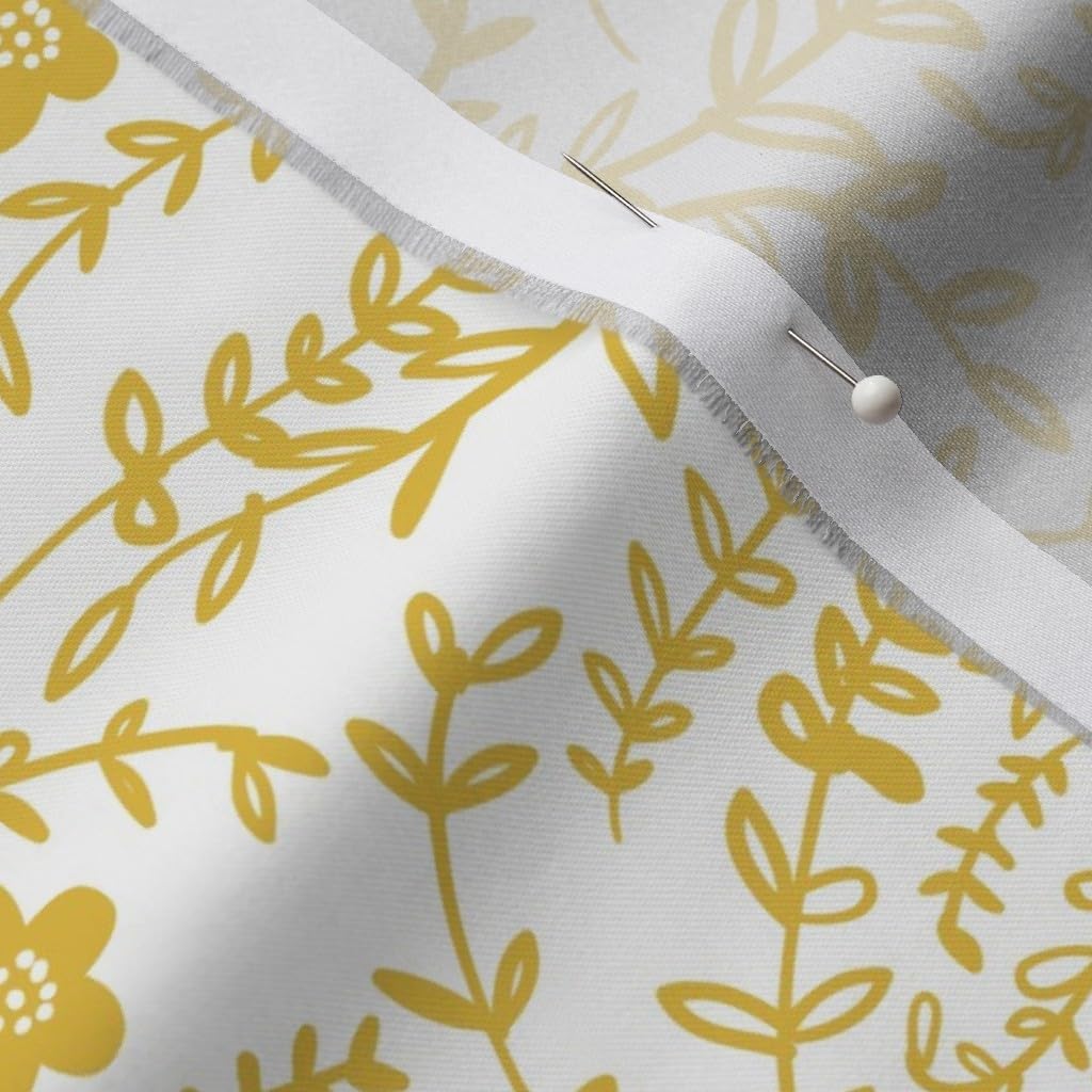 Spoonflower Fabric - Floral Ditsy Flowers Spring Summer Mustard Fern Foliage Monochromatic Printed on Organic Cotton Sateen Fabric by The Yard - Sewing Quilting Apparel Home Decor