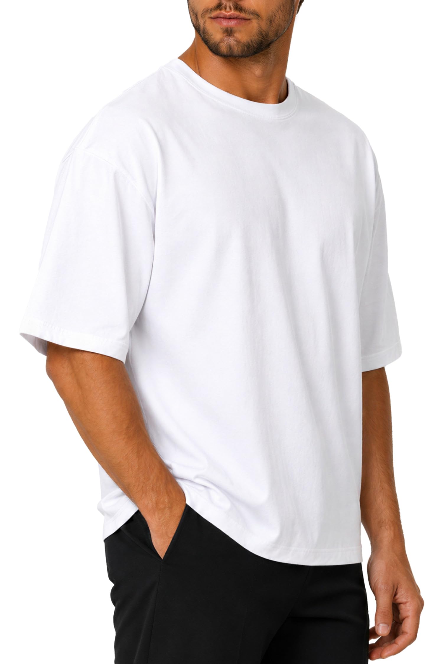 Reichstadt T-Shirt Uomo Oversize Basic Cotone Manica Corta Girocollo Casual | T-shirt oversize basic da uomo in cotone, manica corta e scollo rotondo, traspirante per look casual e tempo libero