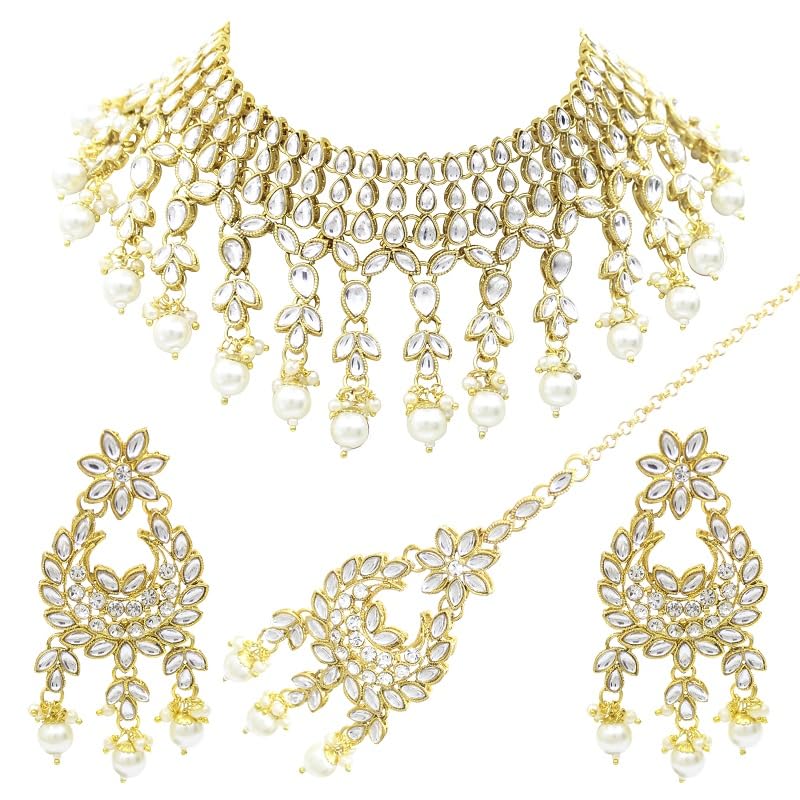 SAIYONI Wedding Collection Womens Classic Design Gold Plated Green Color Choker Necklace Earring with Maangtikka Jewellery Set (B09D3QW4KS) Amazon Price History, Amazon Price Tracker