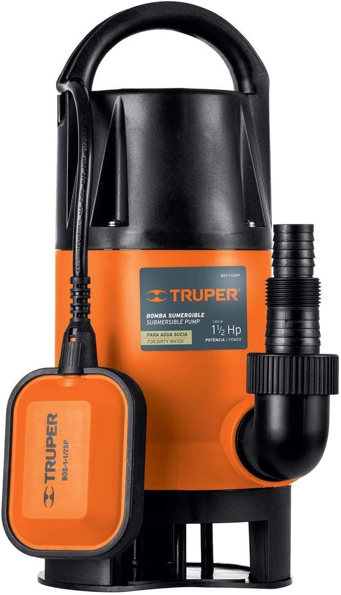 Truper Submersible Pump for Dirty Water 900W, Float Switch, Plastic Connector with Hose Adapter, #12604