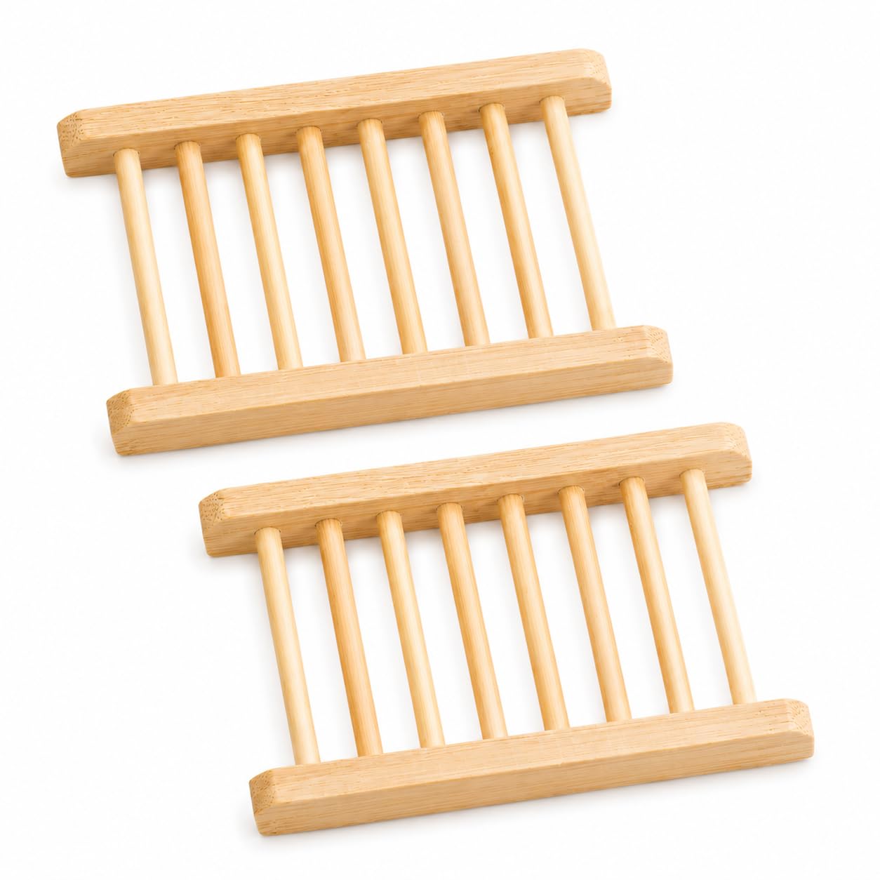 Bamboo Soap Dish, Wooden Soap Saver Tray for Bars, Draining Holder for Bathroom, Sink or Shower, Pack of 2 (2, Ladder)