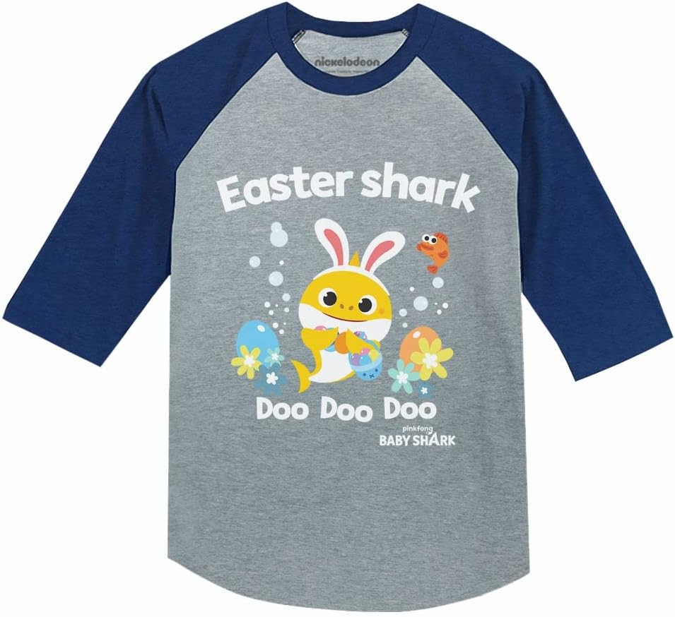 Baby Shark Girls Boys Easter Shirt Easters Egg Hunt Toddler Kids Raglan T-Shirt Easter Shark