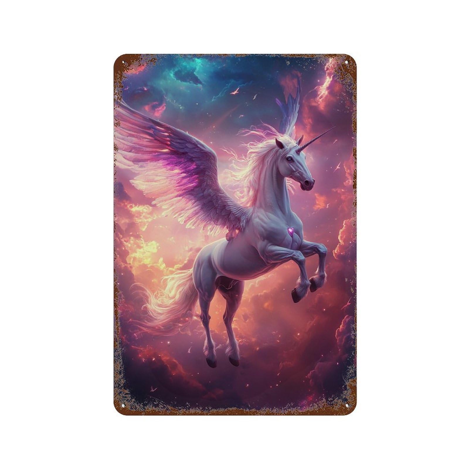 Garage Style Magical Unicorn Fantasy Artwork Rustic Tin Plaque 11.8"x7.9", Classic Wall Plaque for Bar And Workshop