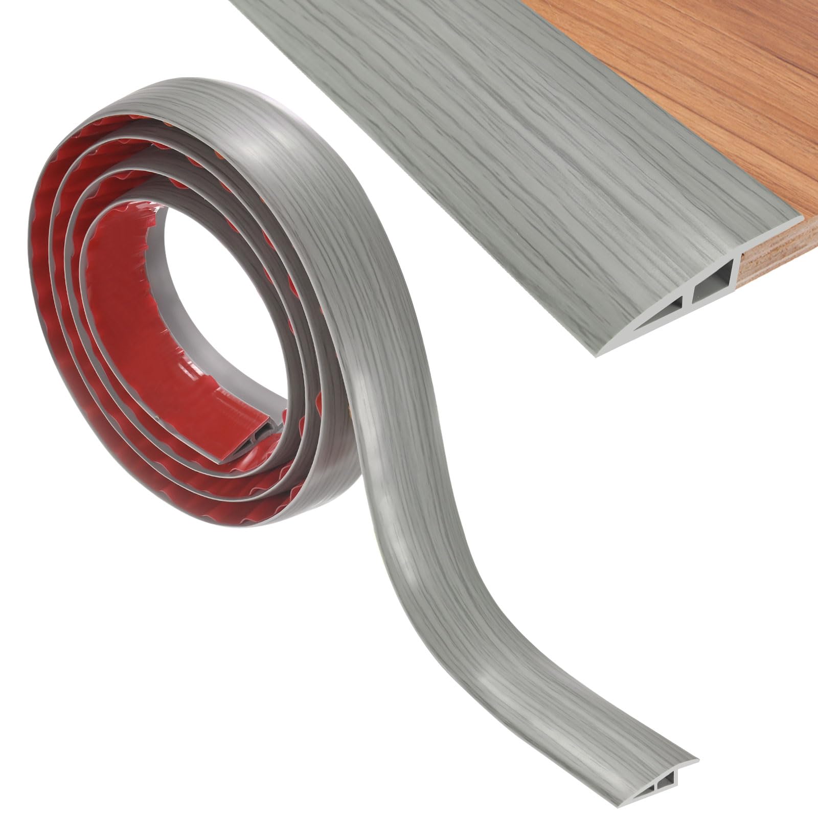 M METERXITY Floor Transition Strip, 6.56FT PVC Door Transition Strip Self Adhesive Suitable for Doorways/Tile/Carpet, Floors Cover Heights Within 2/5Inch(10mm) [Grey Wood Grain]