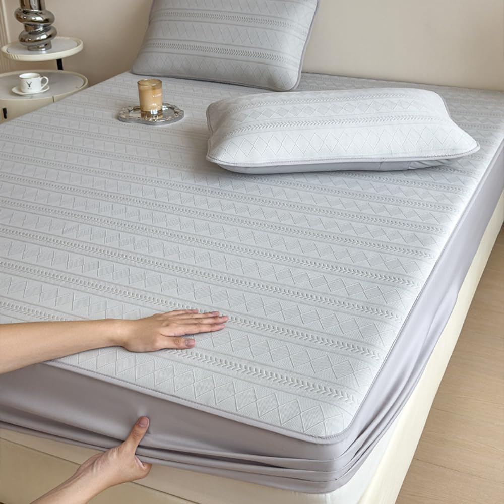 Protège-Matelas Drap-Housse Élastique De Qualité Hôtelière Housse De Matelas Respirante Et Douce pour Peau avec Poches Profondes pour Lits, Lavable en Machine-Yellow||150 * 200cm(Mattress Cover Only)