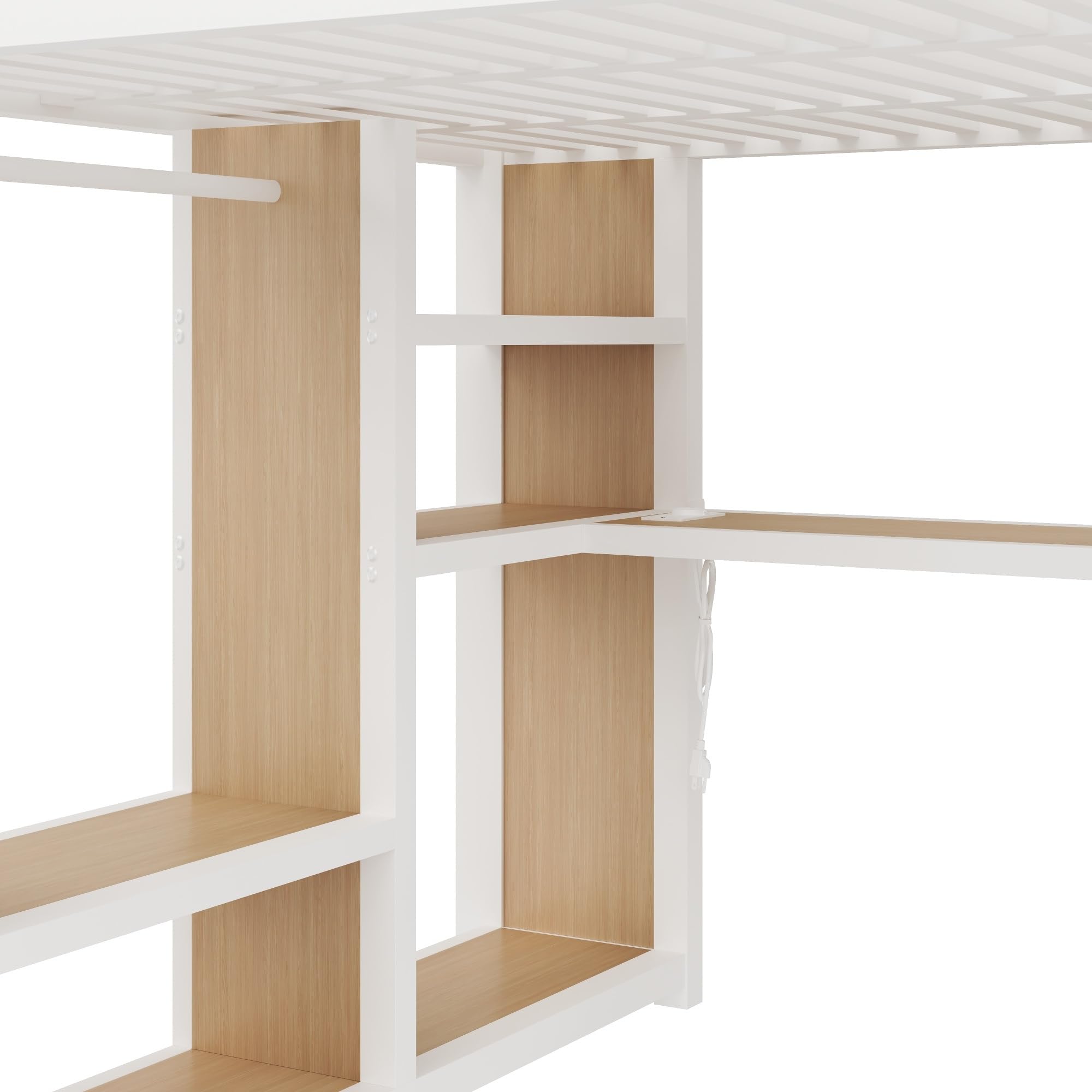 Sapgaks Lit Mezzanine Enfant Gaming 160 x 200 cm avec Bureau,lit superposé Enfant avec Rangement,lit Mezzanine escalier,lit Enfant avec Rangement,éclairage LED,Port USB,Armoire Ouverte,métal,Blanc