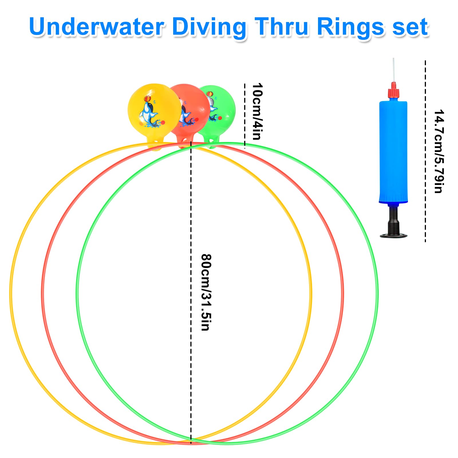 Qooloo 3 Stück Tauchringe für Kinder, Tauchen Spielzeug Ø 80cm Unterwasser Pool Spielzeug für Jungen Mädchen ab 5 6 7 8 9 10 11 12