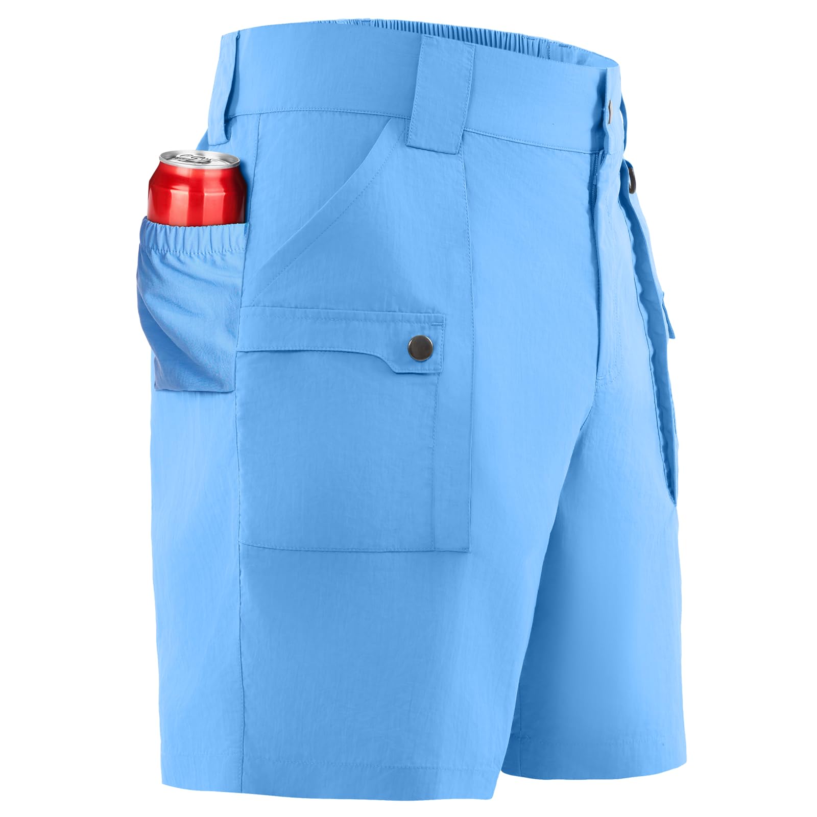 Palmyth Fishing Shorts for Men 7 Inch, Quick Dry Lightweight Nylon Shorts with 6 Pockets, Elastic Back Waist & D-Ring