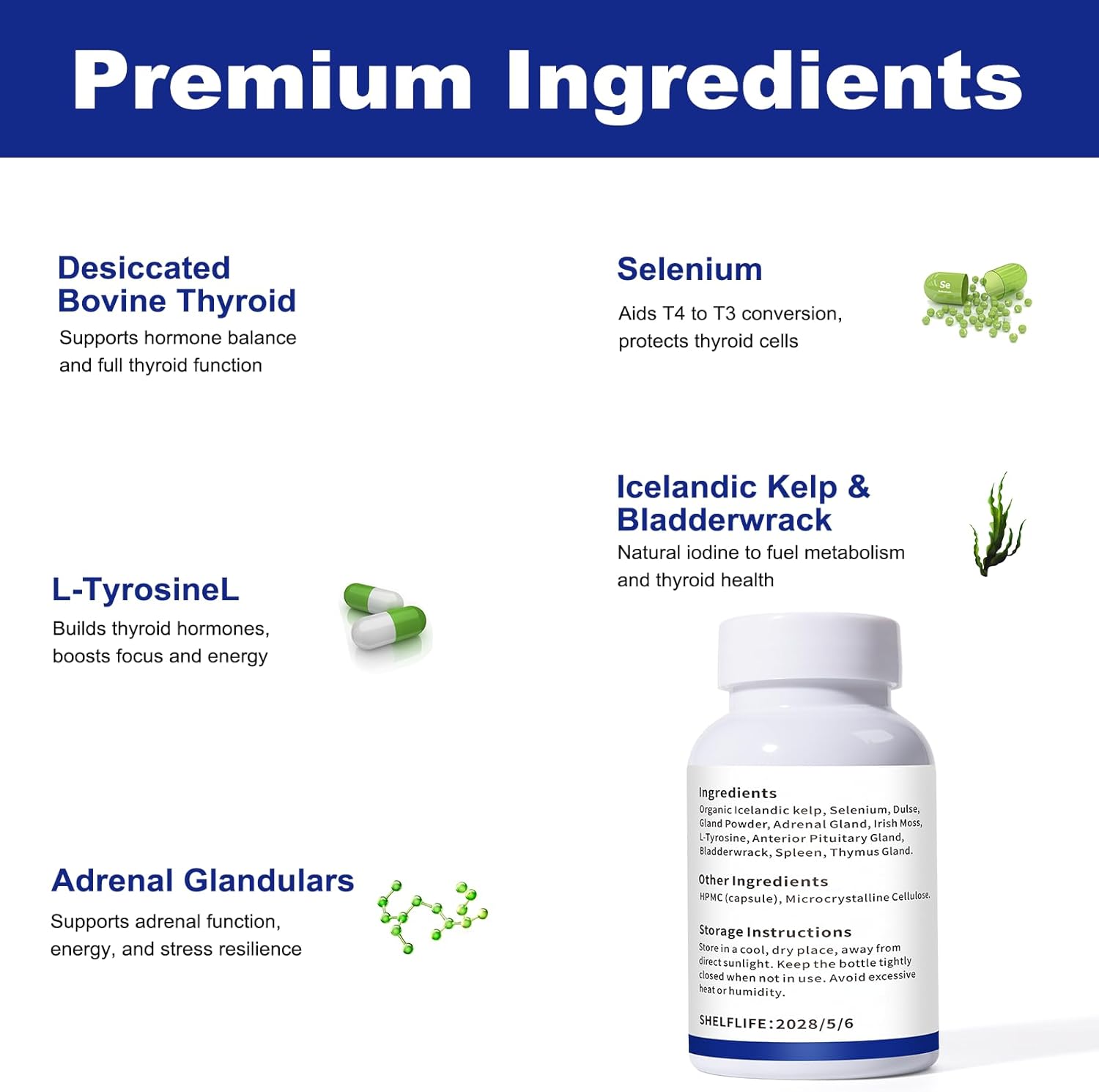 Desiccated Raw Grass-Fed Bovine Thyroid for Hypothyroidism & Hashimoto’s | Desiccated Thyroid Supplement – Boosts Energy, Mood & Metabolism – with L-Tyrosine, Selenium & Iodine – 100 Capsules