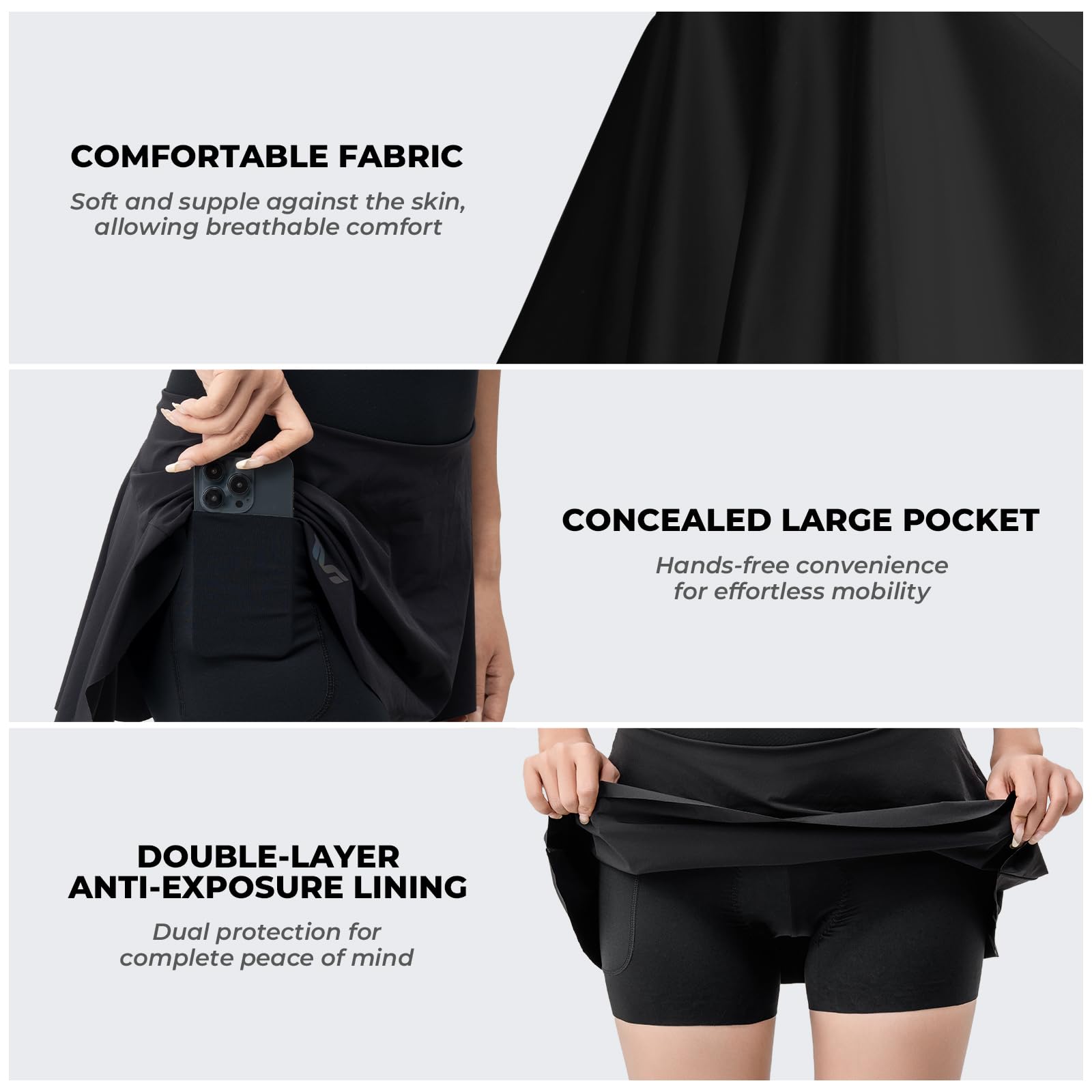 ROCKBROS TVI Jupe de Cyclisme pour Femme avec Short Intégré 2 en 1, Jupe de Vélo avec Poche Ceinture Haute, Shorts de Cyclisme Élastique avec ou sans Coussin pour Vélo Tennis Sports Plein Air S-XL