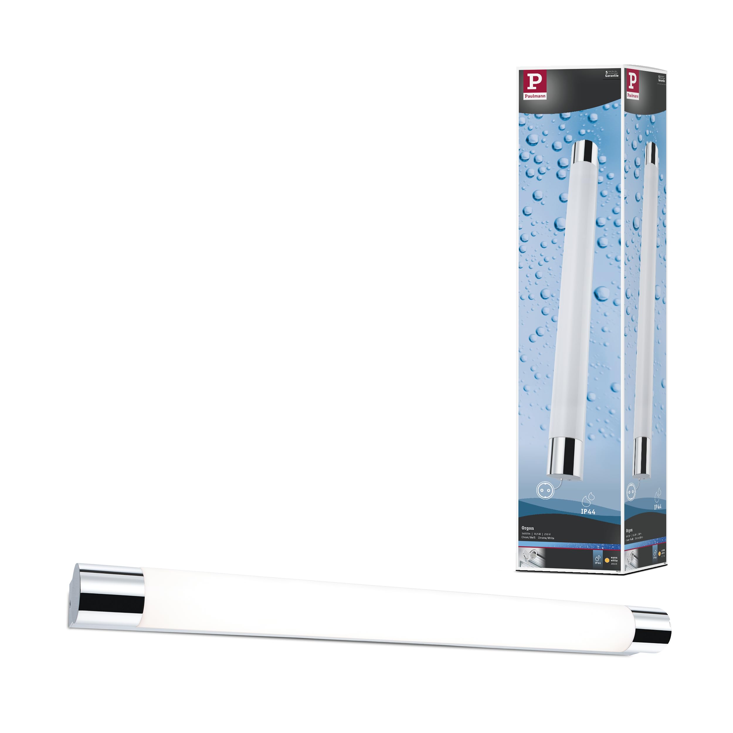 Paulmann 79713 LED Deckenleuchte Spiegelleuchte Orgon incl. 1x10,5 Watt IP44 Deckenlampe Chrom, Weiß Wohnzimmerlampe Metall, Acryl Flurlampe 3000 K