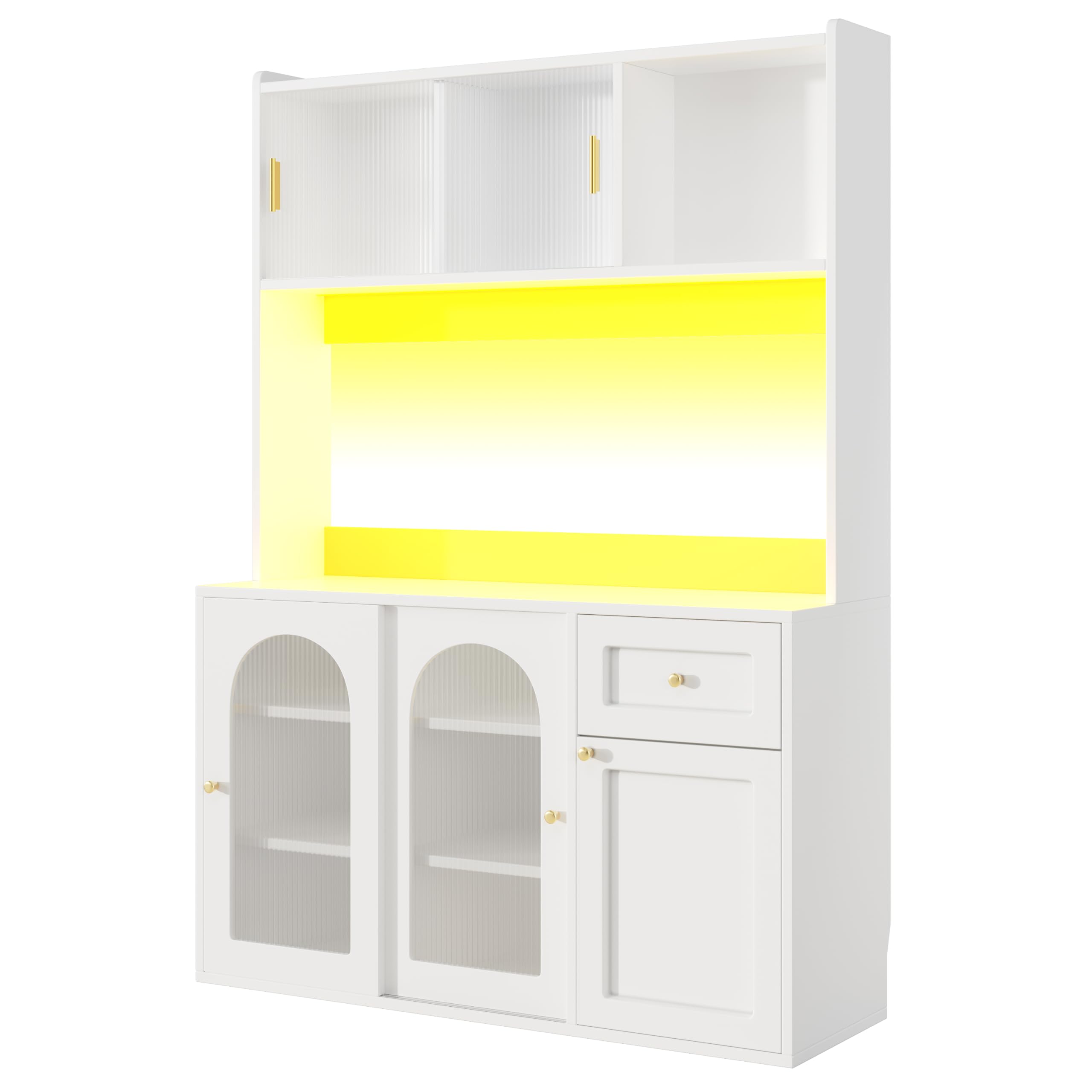 Küchenschrank mit Verstellbaren Ablagen und LED-Beleuchtung, Buffetschrank Hochschrank mit Türen und Schubladen, Küchenschränke mit Arbeitsplatte, Küchenmöbel, Weiß, 120×35×167 cm