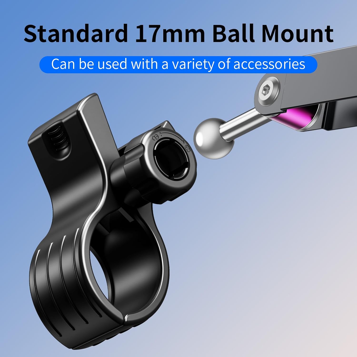 Universal 17mm Ball Head Clamp for Blow Dryer Stands/Microphone Stands – 360° Swivel Replacement Clip with Silicone Grip, Fits 1.37" to 2.75" Mounts (Accessory Only, Stand Not Included)