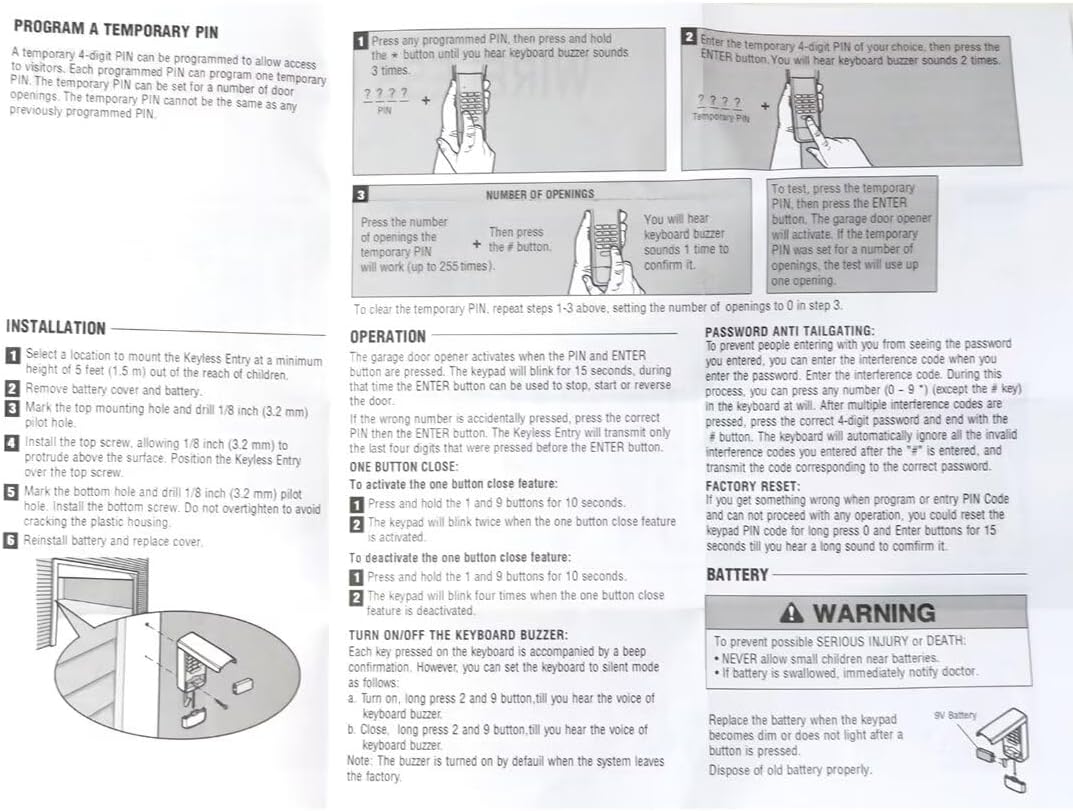 Installation and Programming Instructions for XSPANDER Garage Door Keypad