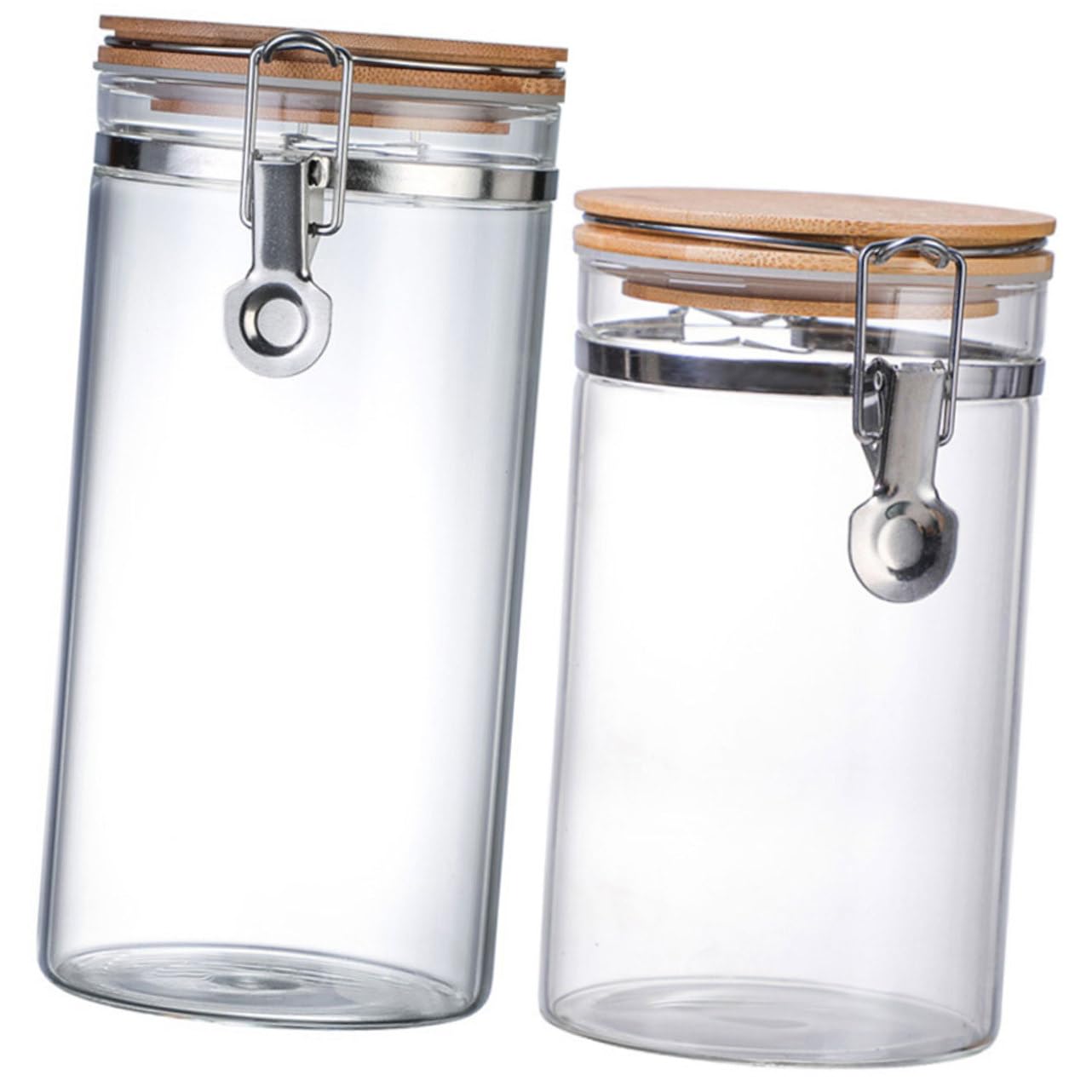 ABOOFAN Contenitori Ermetici in Vetro Chiusura 2 Pezzi per Cucina | Capienze 1140ml e 1280ml, Acciaio Inossidabile e Legno, Adatti a Polveri e Tè