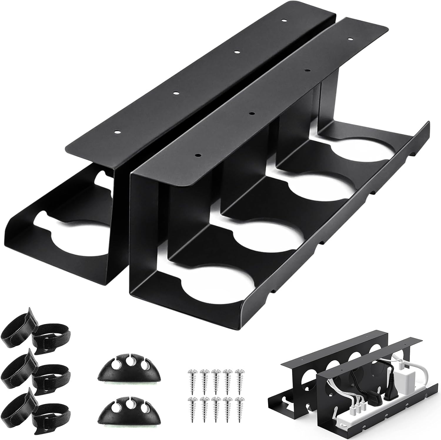 2 Pack Cable Organizer Tray, Under Desk Cable Management Storage Box