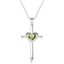 Cross Necklace with Genuine Heart Birthstone for Women, Love and Faith, Birthday Gifts for Her