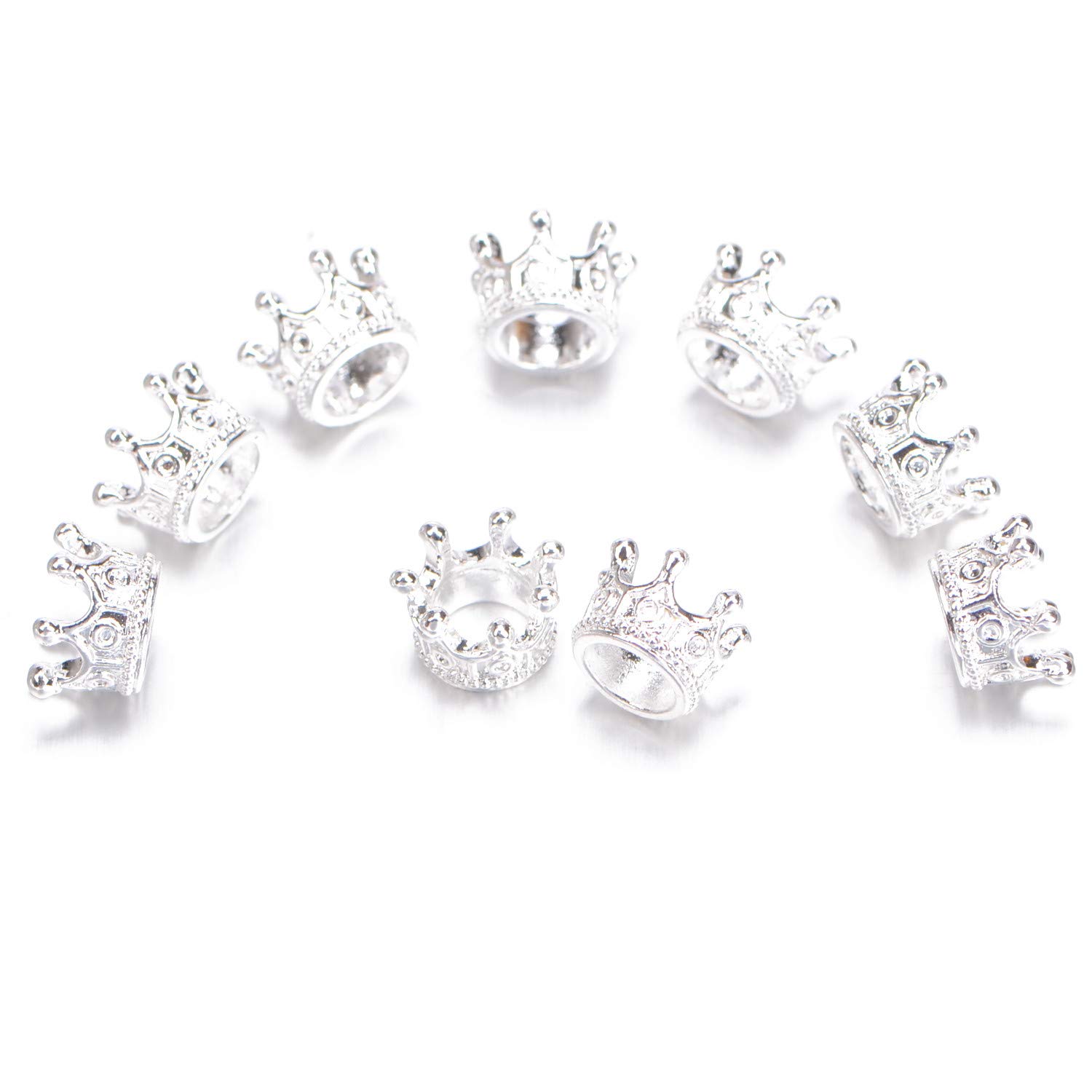 AD Beads 20 Pieces Solid Metal King & Queen Crown Big Hole Bracelet Connector Charm Beads