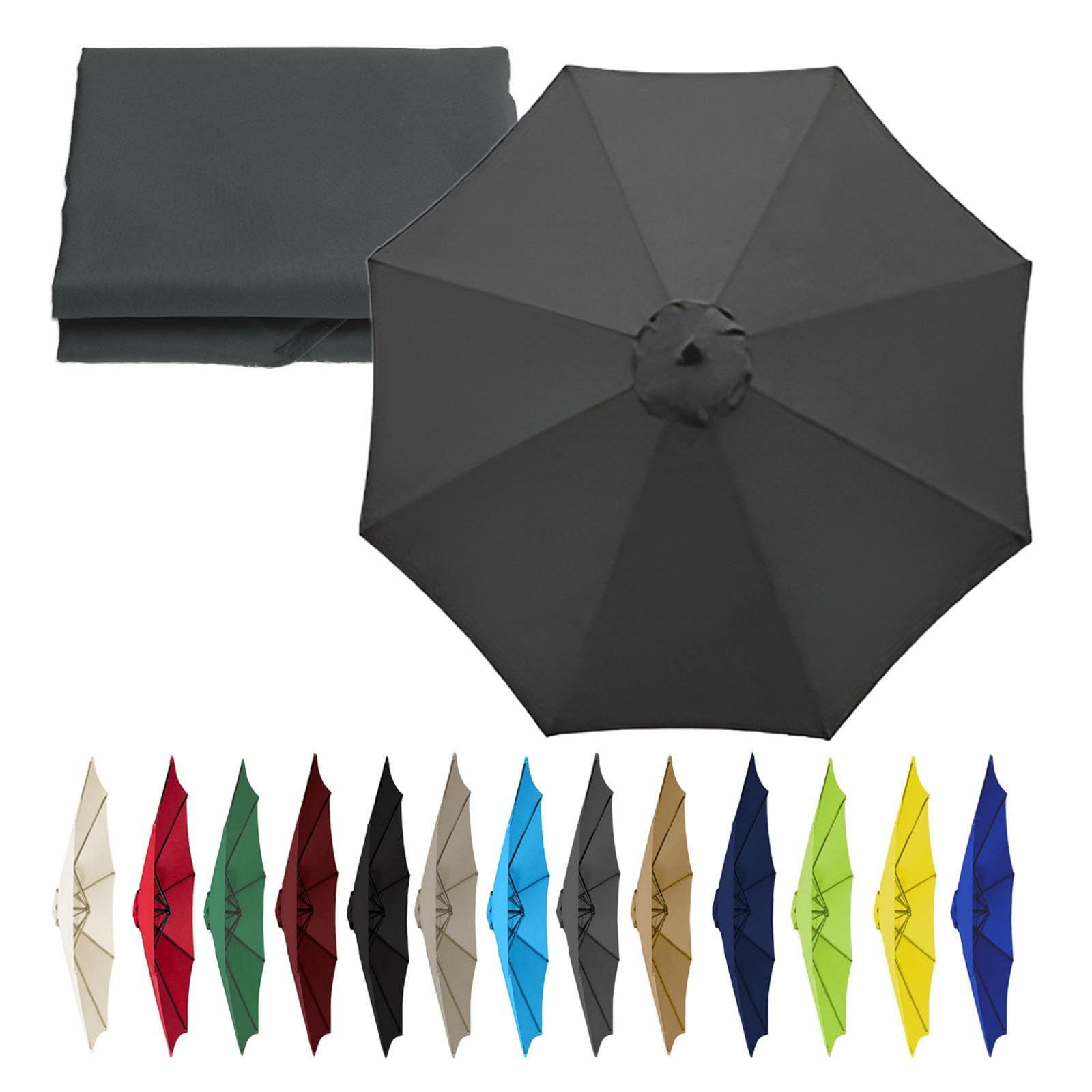 Umbrella Canopy Replacement 200cm-6 Arms 270/300cm-6/8 Arms 300cm-6/8 Arms, Patio Umbrella Replacement Cloth, Uv-Resistant, Waterproof, Washable, Easy To Install(Color:Gray,Size:8 ribs-3m(9.8ft)) โ image 1
