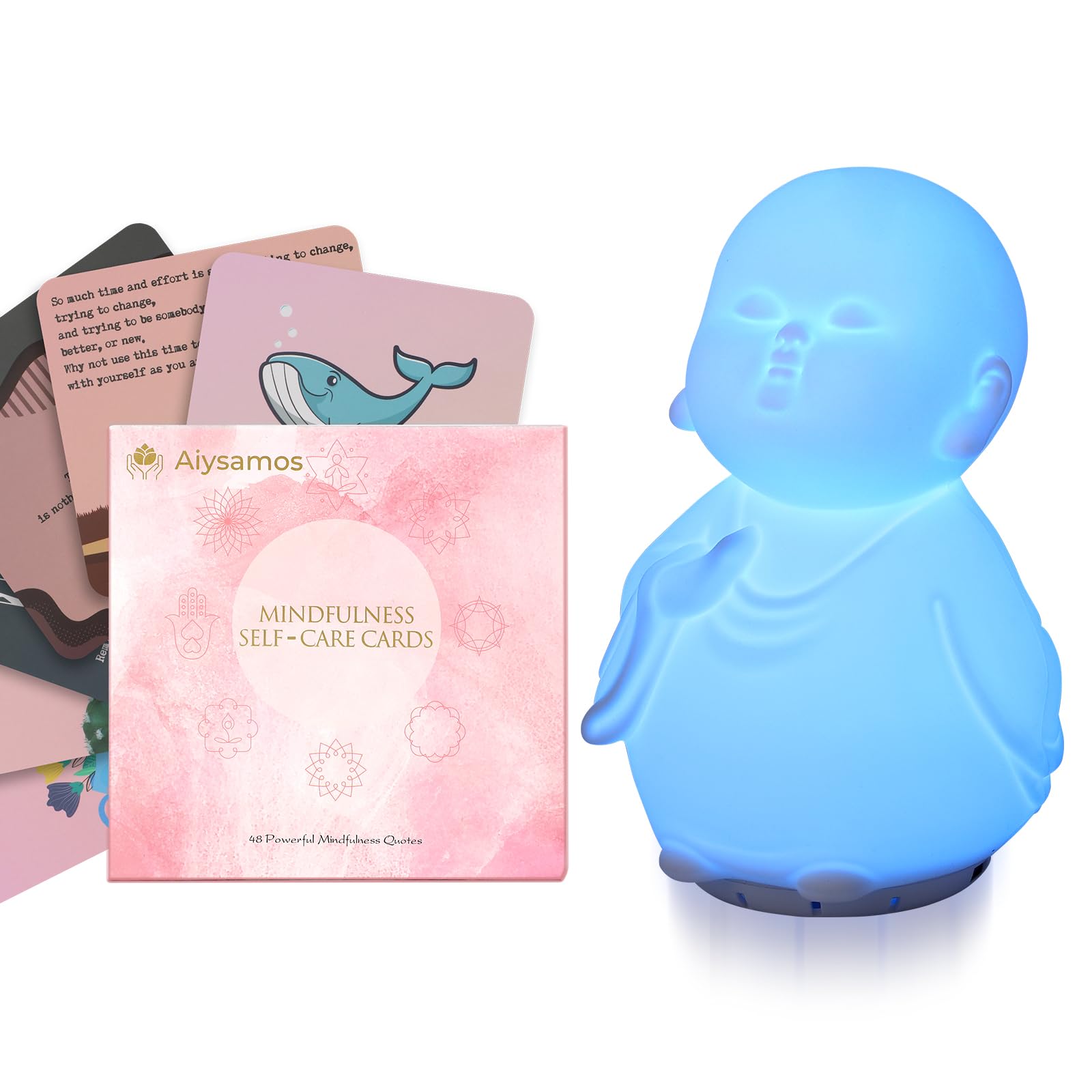 Set di strumenti per la consapevolezza con lampada guidata per la meditazione visiva e 48 carte di affermazione positiva, dispositivo 3 in 1 con luce notturna e macchina per il rumore, regalo per la
