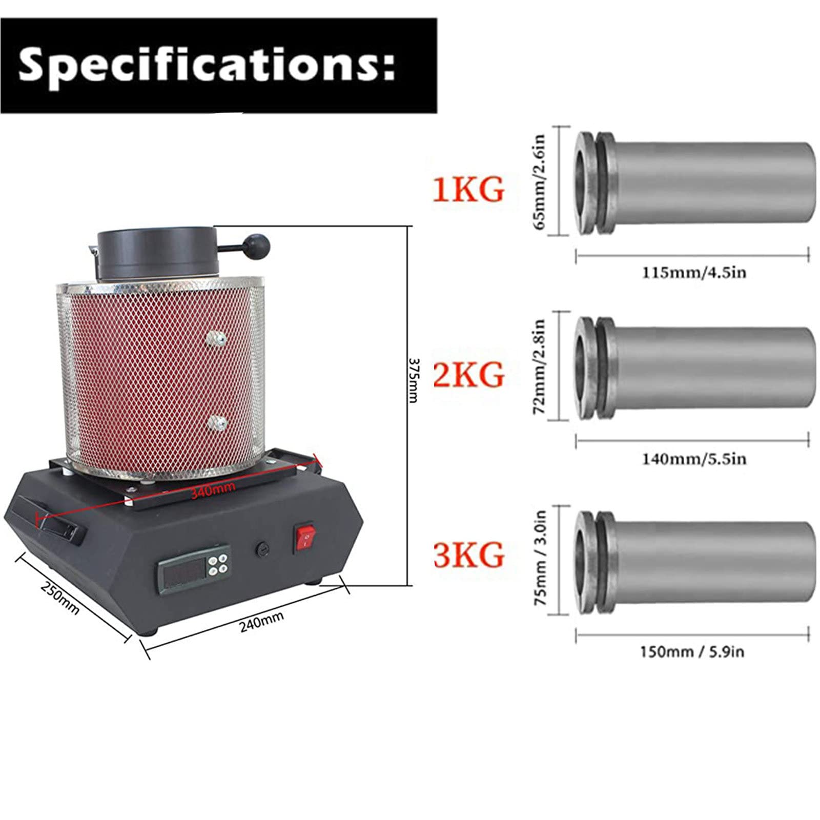 DSYYNAY Four à fusion, four à fusion d'or, 1150 ℃ four de fonte numérique pour métaux numériques four de fusion électrique four fusion automatique machine de fusion d'or pour faire fondre de l'or